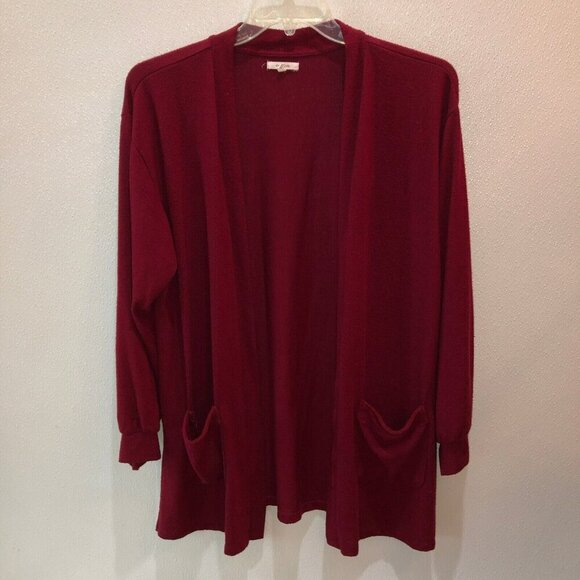 Maurices Womens Size XXL Maroon Open Front Pockets Stretch Sweater Cardigan Top - Picture 4 of 13